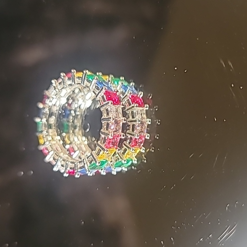 0516. Multicolor Lab Gemstones in 925 Sterling Silver Sparkly 💫Ring💜❤️💚💙🩵 - Picture 12 of 13